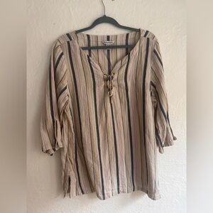 Tommy Bahama Beige Striped Lace-Up Tunic